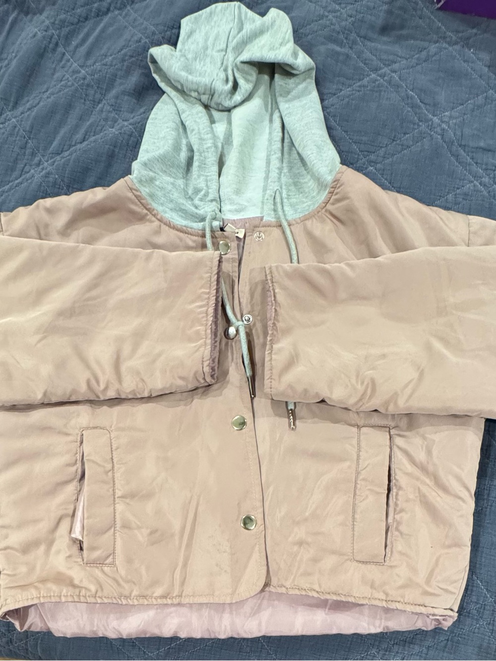 Camellia Child’s Hooded Jacket Size Medium Blush Pink Gray Layered Look